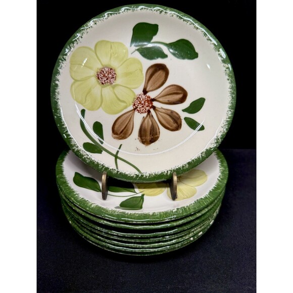 Set of 8 Blue Ridge Southern Potteries Green Briar Bread Plates 6.25” flowers - Picture 1 of 11